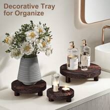Wooden Risers For Display Wood Pedestal Stand Mini Tray Stand Round Wooden Pedestal Holder Rustic Riser For Decor Tiered Tray Decor Home Kitchen, Distressed Wood Risers Farmhouse Pedestal Display Stand Rustic Pedestal Stand Beaded Decor For Tiered Trays Home (Brown)