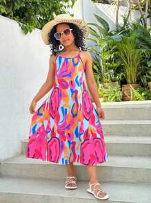 1 pièce Robe débardeur décontractée et confortable pour filles, convient pour les fêtes, les loisirs, les vacances et les sorties en été