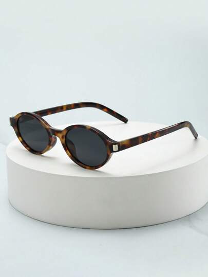 1pc Oval Small Frame Women High Quality Simple Fashion Glasses, Suitable For Travel, Vacation, Casual Events, Daily Use Preppy Style For Back To School Wrap Shape Leopard Tortoise Shell Printing