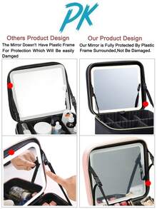 1 件 - 带镜子的旅行化妆包大容量化妆品收纳盒旅行便携式化妆包盒带 LED 灯镜化妆配件适用于旅行收纳包、化妆包、化妆包、度假收纳包、大容量化妆收纳盒化妆盒，适用于口红、刷子、护肤品、手机、硬币、小物品，适用于家庭、礼物、度假和节日万圣节圣诞节多功能用途、波西米亚风、适用于假日海滩、浴室收藏、卧室收藏、大容量 - 黑色 - 查看 4