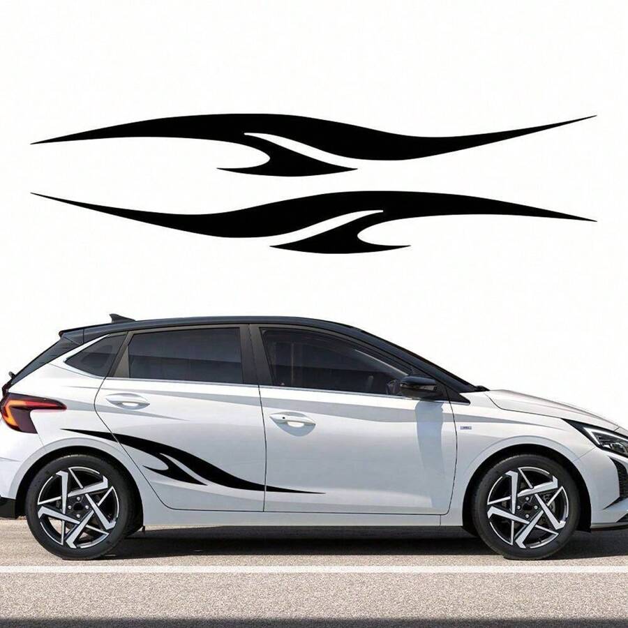 2PCS Car Side Stripe Cool Racing Sticker - Glossy Surface, Asymmetrical Shape With Sporty Geometric And Cartoon Patterns, Disposable Self-Adhesive Graphics, Fun And Fashionable Graphics DIY Styling Stickers, Suitable For Most Cars