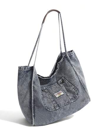 1 件女士简约大容量浅蓝色单肩托特包