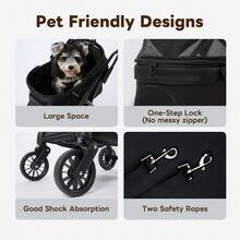 OnePull Open Ver. OneTouch Foldable Dog Stroller For Small Dogs Cats Up To 55 Lbs Cat Stroller For 2 Cats Large Space Black - Black - View 4