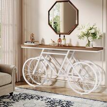 Tribesigns 70.9-Inch Extra Long Console Table, Narrow Sofa Table With Bicycle Metal Base, Modern  Industrial Entryway Table Behind Couch Table For Living Room, Hallway, Entrance, Foyer, Rustic Brown And White - 質樸的棕色和白色 - 查看 8