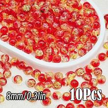 闪亮裂纹玻璃珠，破裂效果，尺寸为 10 毫米/0.39 英寸和 8 毫米/0.31 英寸。多色圆形珠子，用于 DIY 珠宝、手链、项链、耳环和手工艺品制作。