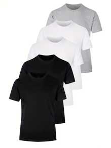 Paquete de 5 camisetas de cuello redondo de manga corta de unicolor minimalista para hombres