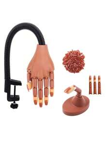Movable Arm Nail Practice Hand - Flexible Adjustable Fake Mannequin Hand With 3 Fingers & 100Pcs Refill Nail Tips - Professional Training Tool For Nail Art Beginners, Nail Tech Students, Salon Trainees - Home Practice Studio, Nail Salon Classroom Essential