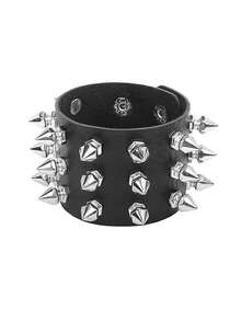 Punk Style Bracelet, Unisex Gothic Clothing Accessories, Rivet Leather Bracelet For Hiphop And Rock Outfits - Black - View 11