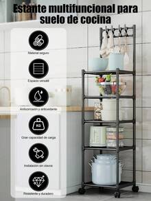 MderaReal Estante de almacenamiento vertical del estante de cocina multifuncional de 5 pisos, Estante de Microondas, Almacenamiento de Metal para Cocina, Mueble para Microondas, Estante Para Horno De Microondas Multifuncional De Estilo Simple, Soporte Para Horno, Estante Independiente, estante multifuncional para uso en hogar con Poleas y Ganchos - Negro - Ver 2