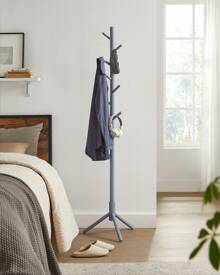 Attaccapanni da Terra, Appendiabiti in Legno a Forma di Albero, 8 Ganci, 3 Altezze, per Vestiti Cappelli Borse, Ingresso Camera da Letto Ufficio, Grigio