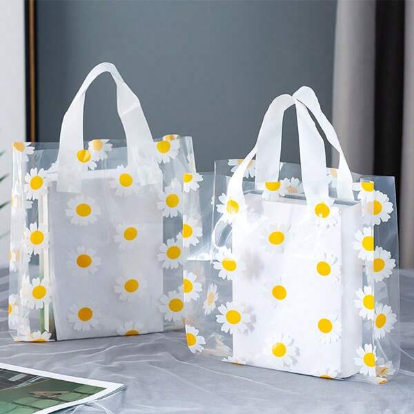 50pcs Small Daisy Vertical Edge Handle Bags, Suitable For Gift Bags, Cosmetic Bags, Clothing Packaging Bags And Other Scenarios