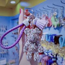 1 件可爱时尚满钻小熊钥匙扣男女情侣包包书包装饰车钥匙装饰 - 彩色 - 查看 9