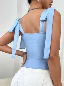 1pc Fashion Elegant Casual Solid Butterfly Tied Slim Fit Sleeveless Crop Top For Women