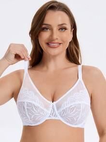 MELENECA Women's Minimizer Bras For Large Bust Underwire Plus Size Full Coverage Lace Bras - White - View 6