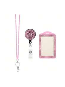 Fashionable Rhinestone Lanyard For Women - Elegant, Retractable ID & Key Holder With Sparkly Crystal Design Metal Clasp,Creative Portable Badge Holder