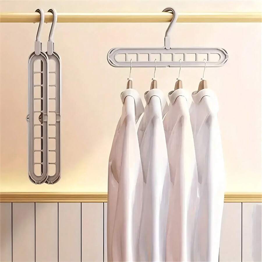 1pc Multi-Function Foldable Clothes Storage Hanger 9-Hole Non-Slip Folding Plastic Clothes Hanging Rack Space Saving Clothes Drying Rack Clothes Hanger Organizer For Closet Wardrobe Small Apartment Dorm Room Compact Home Use Lightweight Durable Resin Construction, Foldable Design, Quick Access Garment Holder, Breathable Lint-Free Maintenance-Free Rack