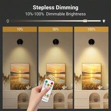 1pc Wireless Spotlight, LED Night Light With 3 Color Modes To Choose From, USB Powered, Rechargeable Wall Light With Remote Control, Suitable For Artwork And Plant Display - Warm Light/white Light/neutral Light - View 3
