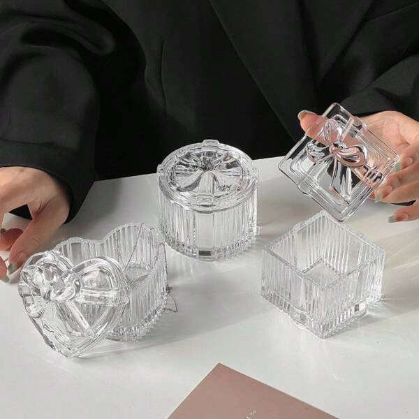 3pcs/Crystal Glass Thick Candy Jar, Jewelry Storage Box, Makeup Pad Swab, Dry Candy, Home With Lid, Aromatherapy Candle, Demagnetization Jar Back To School