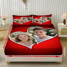 3pcs Couple Photo Print Bedspread Sheet Set, Mattress Protector (1 Bedspread + 2 Pillowcases, Pillowcases Not Included), Can Be Customized With Your Photo, Soft And Comfortable Bedding Set, Suitable For Family Bedrooms, Guest Rooms, Suitable For All Seasons, Personalized Home Decoration