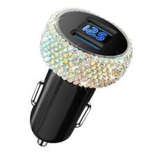 1 pièce Chargeur de voiture 2-en-1/8-en-1 avec strass, câble de charge 3-en-1 avec strass, charge rapide, Type C, USB, adaptateur de voiture, compatible avec Apple, téléphone, caméra de tableau de bord, iPad, GPS, cadeau pour les vacances/anniversaire