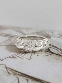 1pc 925 Sterling Silver Croissant Design Micropave Hundred Rings For Women Match Daily Outfits Party Accessory Ladies High Quality Ring Fine Jewelry Gift