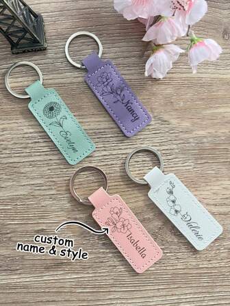 1pc Personalized PU Leather Keychain Custom Keychain Personalized Keychain For Men And Women Custom Name & Flower. It Can Be Used As A Fashionable Decoration