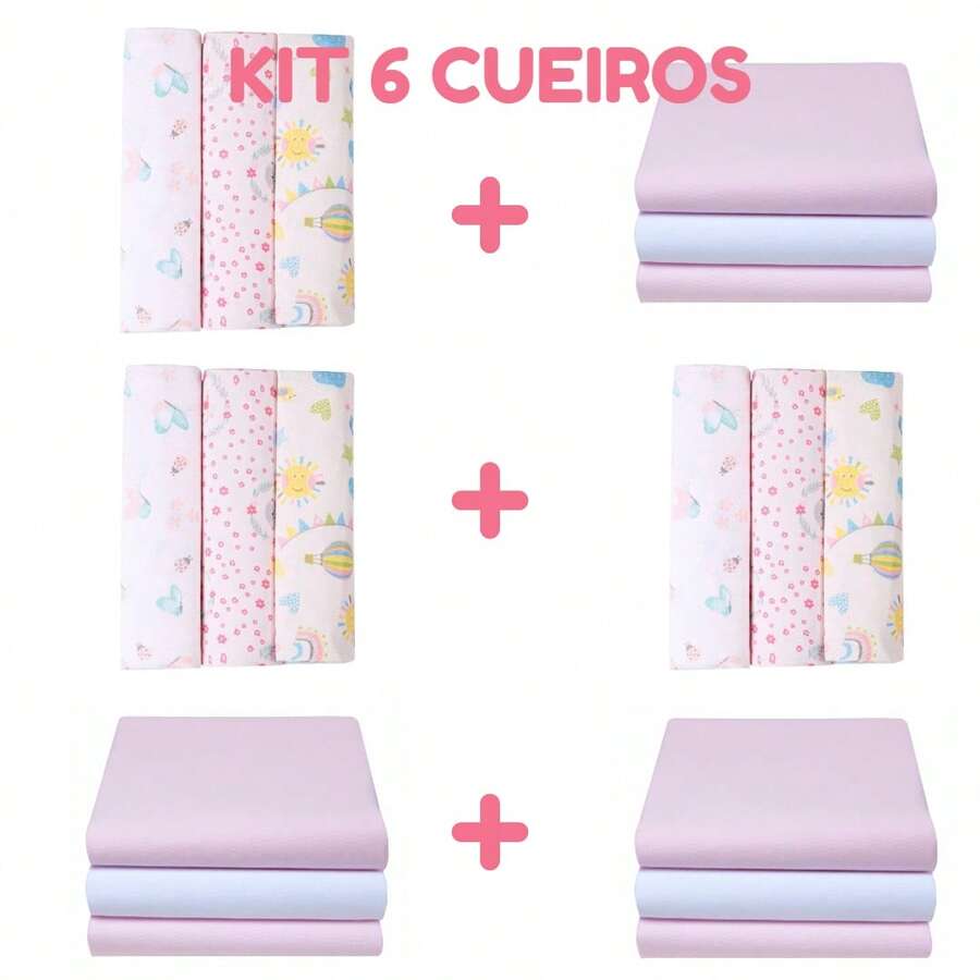 Kit Of 6 Printed And Plain Flannel Baby Swaddles 80cm X 50cm - 100% Cotton - 淺粉色 - 查看 1