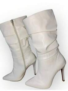 Women's Mid-Calf Boot With Thin Heel, Accordion-Style, Lined Zipper - 駝色 - 查看 6