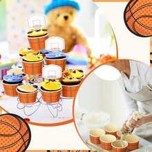 20pcs Basketball Hoop Disposable Snack Bowls Paper Snack Cups Party Tableware Set - Naranja - Ver 4