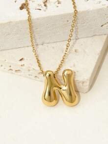 1pc Stainless Steel Asymmetrical Letter & Bubble 3D Pendant Necklace, Fashionable Jewelry Gift For Women - Yellow Gold - View 22