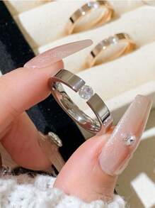 1pc Simple Fashionable 18K Gold Plated Zirconia Ring, Suitable For Women's Daily Wear, Can Be Given As A Festival Gift