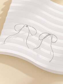 2 件优雅蝴蝶结设计耳环 - 銀色 - 查看 7