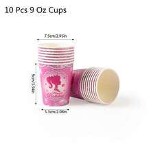 公主粉色一次性餐具套装 - 10 件 9/7 英寸盘子、9 盎司杯子、餐巾和桌布，适用于女孩生日派对装饰 - 彩色 - 查看 12