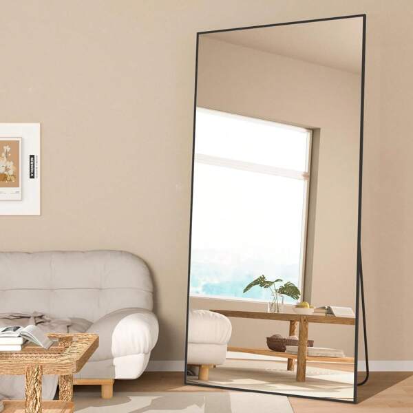 180 * 80cm Oversized Full Length Mirror, Bedroom Floor Body Mirror With Stand Floor Mirror Standing Mirror For Bedroom Extra Large Hanging Aluminum Alloy Thin Frame