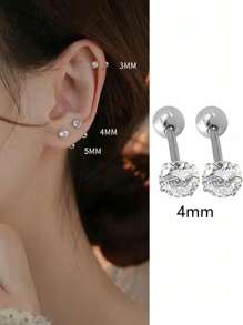 1 Pair 925 Sterling Silver Stud Earrings With Double Ball Screw Back, Suitable For Pierced Ears, Can Be Worn For Showering And Sleeping