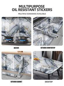 1 卷大理石纹防水防油自粘厨房贴纸，创意 DIY 手工贴纸防水墙纸，适用于客厅装饰、宿舍装饰、返校用品、万圣节装饰壁纸墙贴墙面装饰墙贴厨房配件厨房用品厨房装饰 - 灰藍 - 查看 6