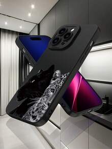 Fierce Animals 1 件黑白豹纹 2D 图案创意高端商务简约时尚手机壳，适合作为送给长辈、朋友、家人、情侣的生日或节日礼物，柔软触感哑光黑色全覆盖保护防尘防水外壳兼容 16/15/14/13/12/11/Pro/ProMax/X/XR/XS/XS Max/7/8/PLUS 和型号