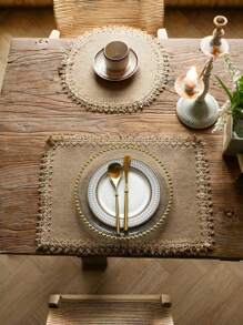 Farmhouse Style Jute Tassel Placemats, Round Bowl Pads, Rectangular Placemats / Trivets