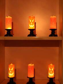 2 Colors Halloween LED Pumpkin Candle Holder Skull Light Decoration, Create Horror Atmosphere Bar Haunted House Atmosphere Decoration, Halloween Party Entrance Outdoor Decoration, Home Decoration, Ghost Festival, Thanksgiving Decoration - Multicolor - View 7