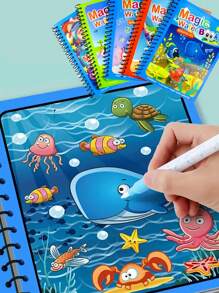 Libro mágico de agua con bolígrafo para niños - Cuaderno de acuarela reutilizable para el aprendizaje temprano y la diversión creativa, con ilustraciones coloridas, ideal para niños y preescolares, juguetes de agua