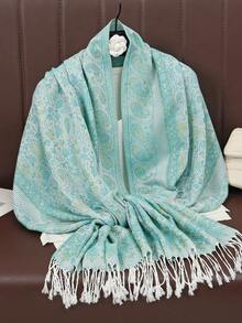 1件女士腰果图案时尚保暖印花围巾，经典佩斯利花纹头巾和披肩，可搭配长袍和连衣裙 - 新鮮果綠色 - 查看 5