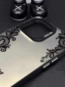 1pc Fashion Personalized Lace Floral Graphic Design Black IMD Anti-Scratch Anti-Fingerprint Phone Case, Compatible With IPhone 16/16Pro/16Plus/15/15ProMax/15Pro/11/12/13/14ProMax/11Pro/11ProMax/12Pro/12ProMax/13Pro/13ProMax/14Pro/14ProMax, High-End Creative - Multicolor - View 3