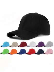 1 件纯色可调节尺寸休闲棒球帽，防晒 - 黑色 - 查看 2