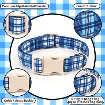 Collar de alta calidad de cuadros azul marino diseñado especialmente para mascotas pequeñas y medianas, collar de plástico con hebilla de moda y popular para gatos y perros de interior y exterior