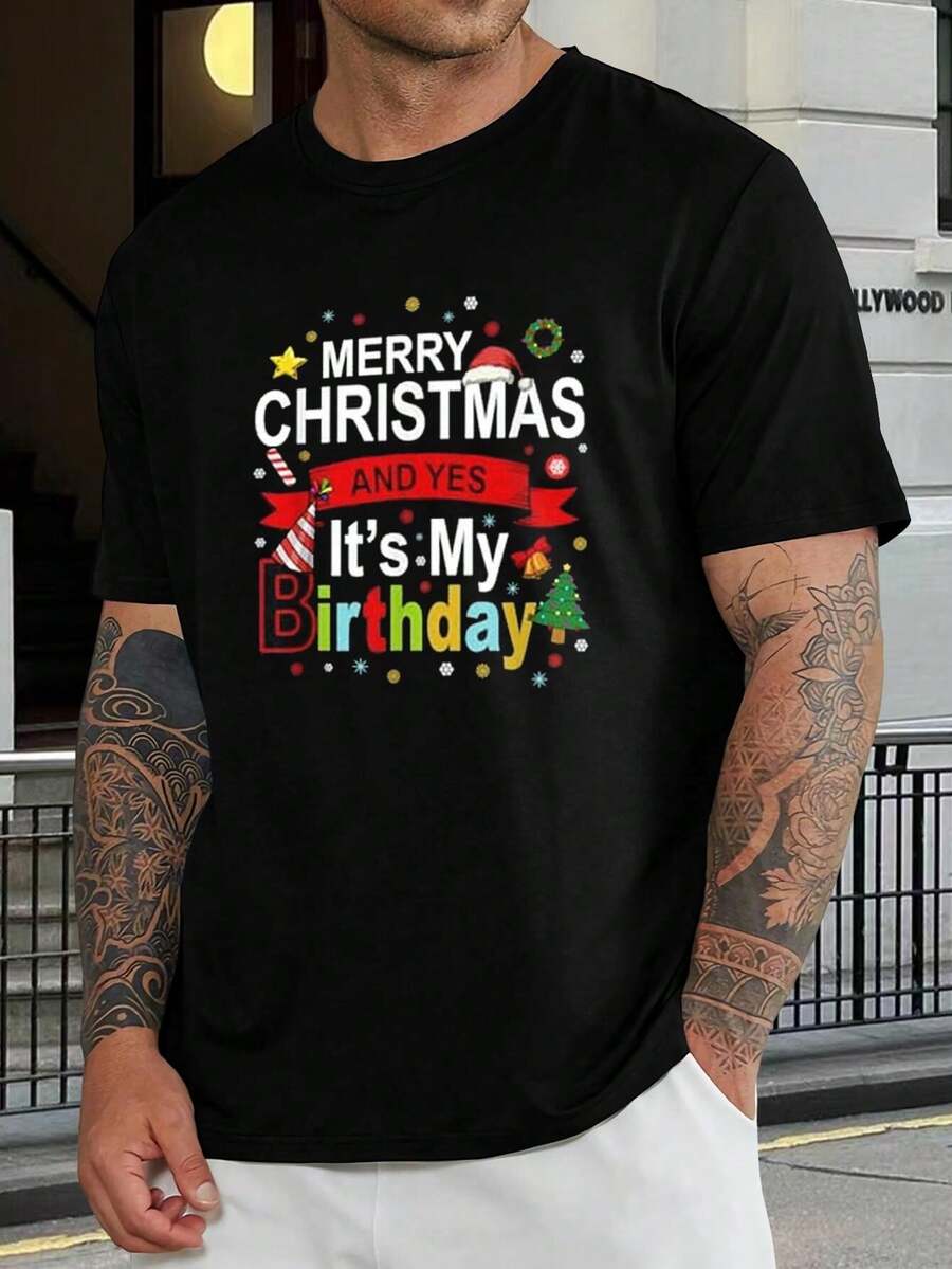 Camiseta divertida de cumpleaños y Navidad - Regalo festivo para hombres y mujeres - Camiseta para fiestas de cumpleaños de Navidad - Camiseta para celebrar el cumpleaños de Navidad - Negro - Ver 1
