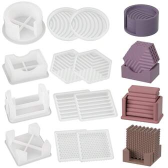 Coaster Resin Molds Silicone, Coaster Molds With Round Square Octagon Shape Holder Molds, Coaster Silicone Molds For Epoxy Resin, DIY Art Craft Cup Mats