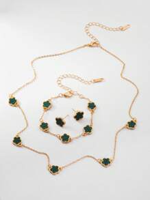 1 conjunto de colar floral luxuoso de 5 folhas e aço inoxidável, design moderno e criativo para uso diário