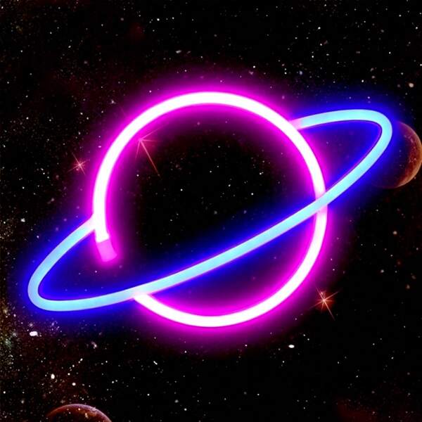 1pc Saturn Planet Neon Sign Light, Alien Neon Light Wall Decor Lamp And Desk Decor, Battery Or USB Powered Neon Lamp For Bedroom, Gaming Room, Camping, Bar, Party, Anniversary, Valentine's Day, Christmas And Other Occasions