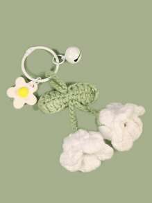 Handmade Crochet Flower, Pom-Pom Lily Of The Valley Bag Charm, Cute & Elegant Accessory, Multi-Functional Keychain