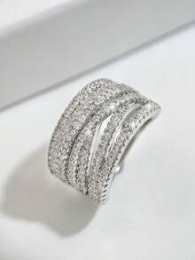 1枚925纯银复古线条缠绕戒指，男女皆宜，可搭配日常服饰或作为派对配饰。高品质戒指，精致珠宝礼品。 - 滿鑽線條 - 查看 3